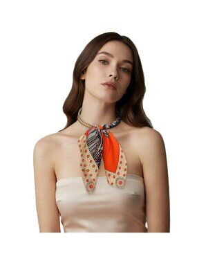 Tigerstars Abstract Pattern Fabric Scarf Double Bubble Chain Necklace